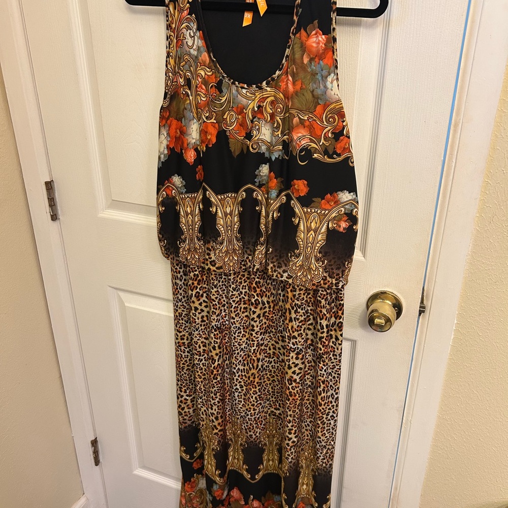 Magic Black and Orange Sleeveless Maxi Sundress
